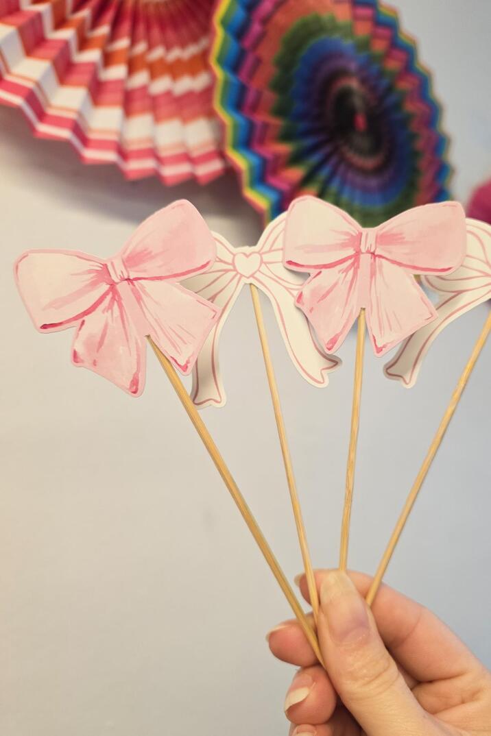 Pembe Fiyonk Tema Kürdan Süsleri Cupcake Süsleri Lüks Büyük Boy 10lu Paket - 2