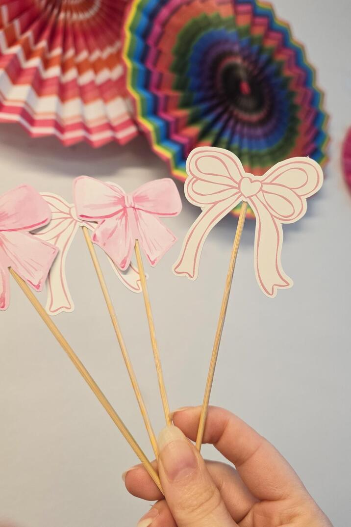 Pembe Fiyonk Tema Kürdan Süsleri Cupcake Süsleri Lüks Büyük Boy 10lu Paket - 3