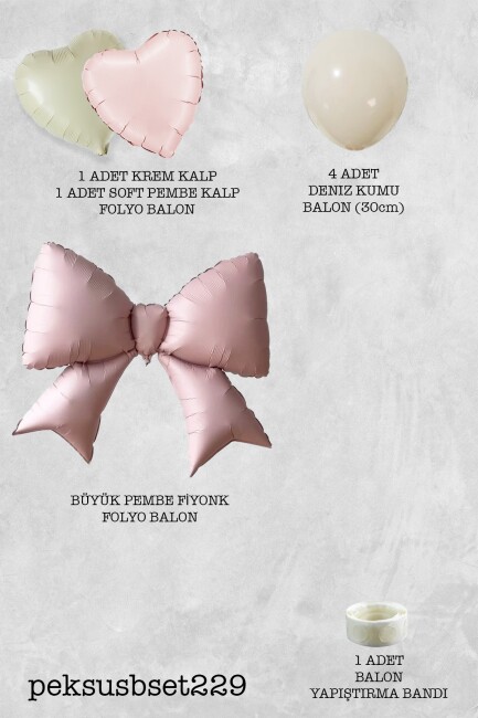 Pembe Fiyonk ve Kalp Folyo Balonlar Deniz Kumu Balon Seti Set229 - 2