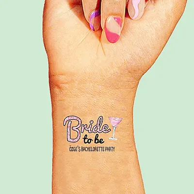 Kişiye Özel Pembe Glitter Çiçekli Bride Dövme 