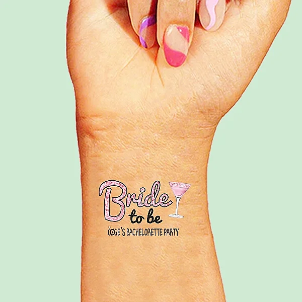Kişiye Özel Pembe Glitter Çiçekli Bride Dövme - 1