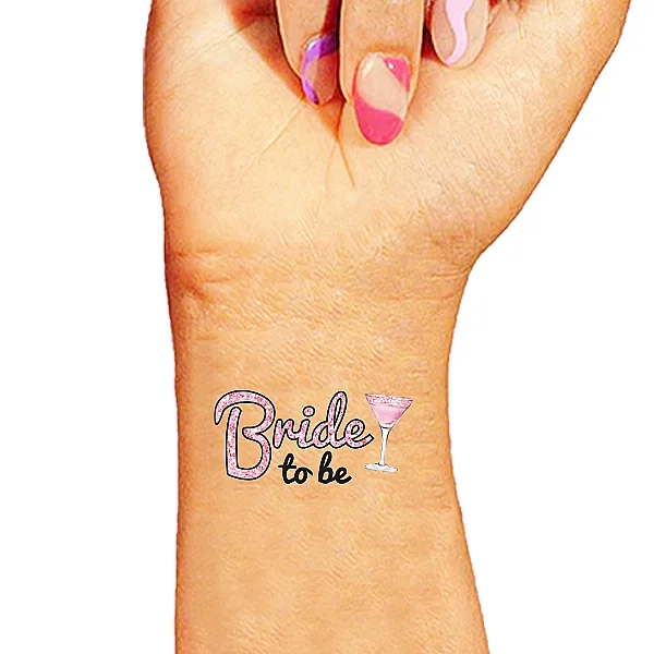 Pembe Glitter Çiçekli Bride Dövme - 1