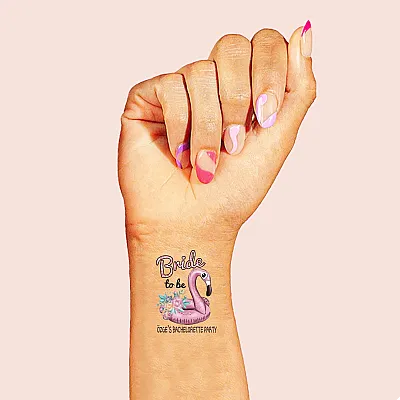 Pembe Glitter Çiçekli Bride to be Party İsme Özel Dövme 