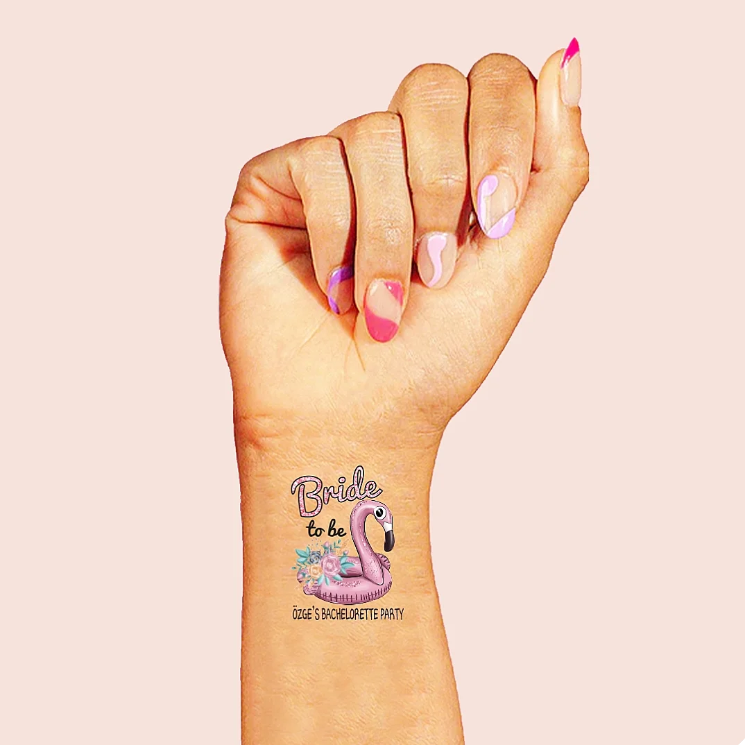 Pembe Glitter Çiçekli Bride to be Party İsme Özel Dövme - 1