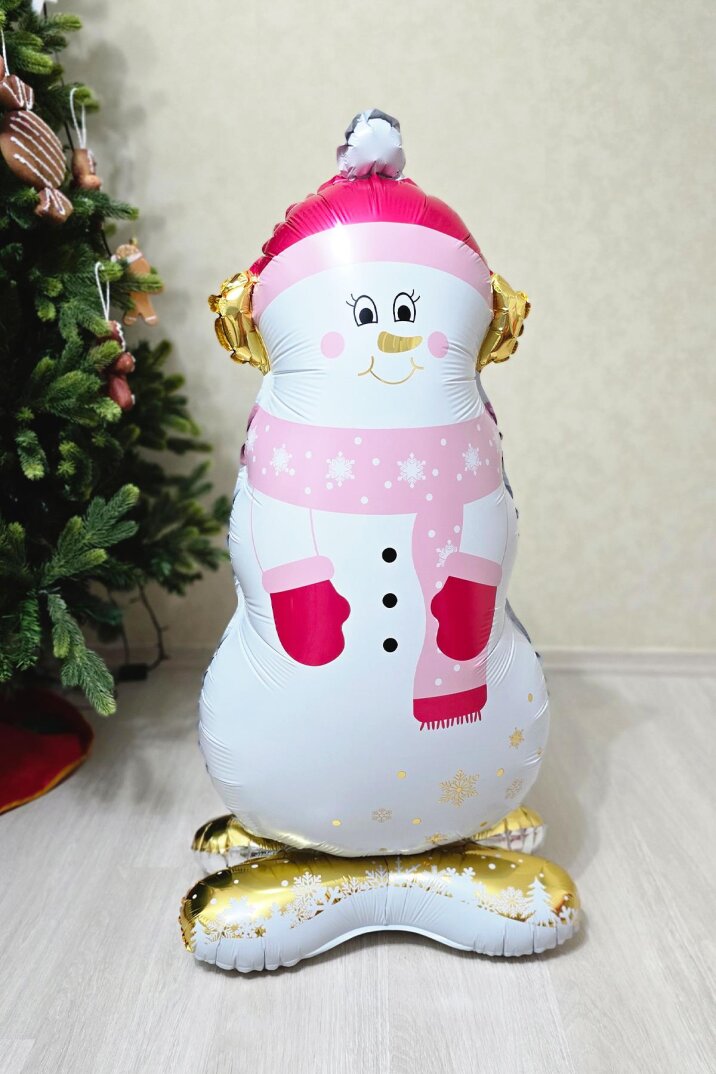 Pembe Gold Detaylı Kardan Adam Folyo Balon Ayaklı Sevimli Kardan Adam Balon 120cm - 1
