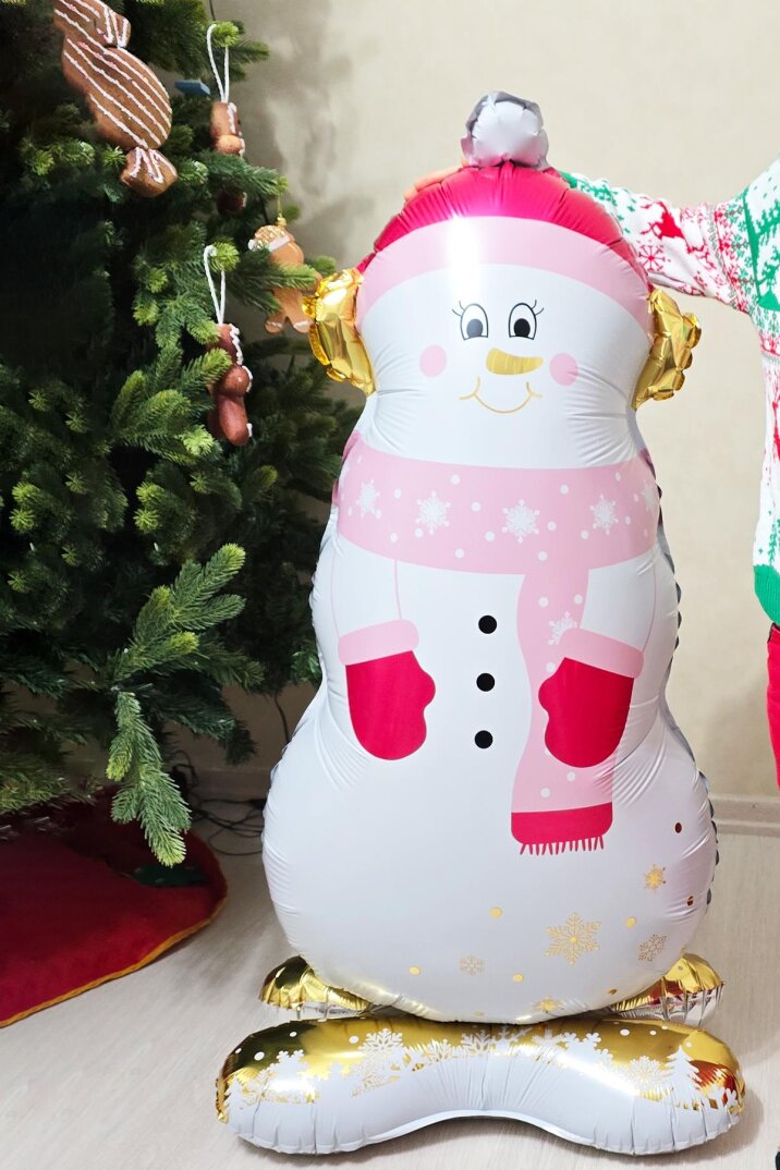 Pembe Gold Detaylı Kardan Adam Folyo Balon Ayaklı Sevimli Kardan Adam Balon 120cm - 2