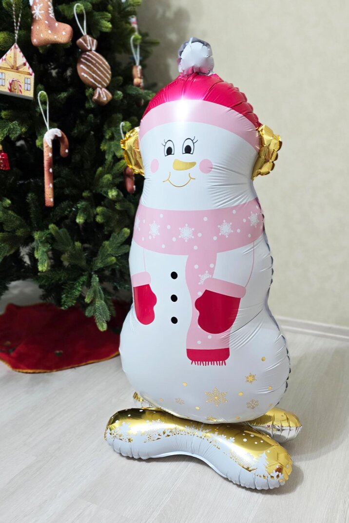 Pembe Gold Detaylı Kardan Adam Folyo Balon Ayaklı Sevimli Kardan Adam Balon 120cm - 3