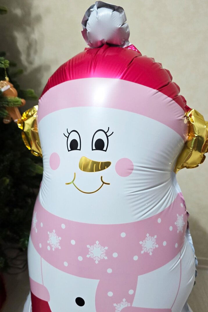 Pembe Gold Detaylı Kardan Adam Folyo Balon Ayaklı Sevimli Kardan Adam Balon 120cm - 4