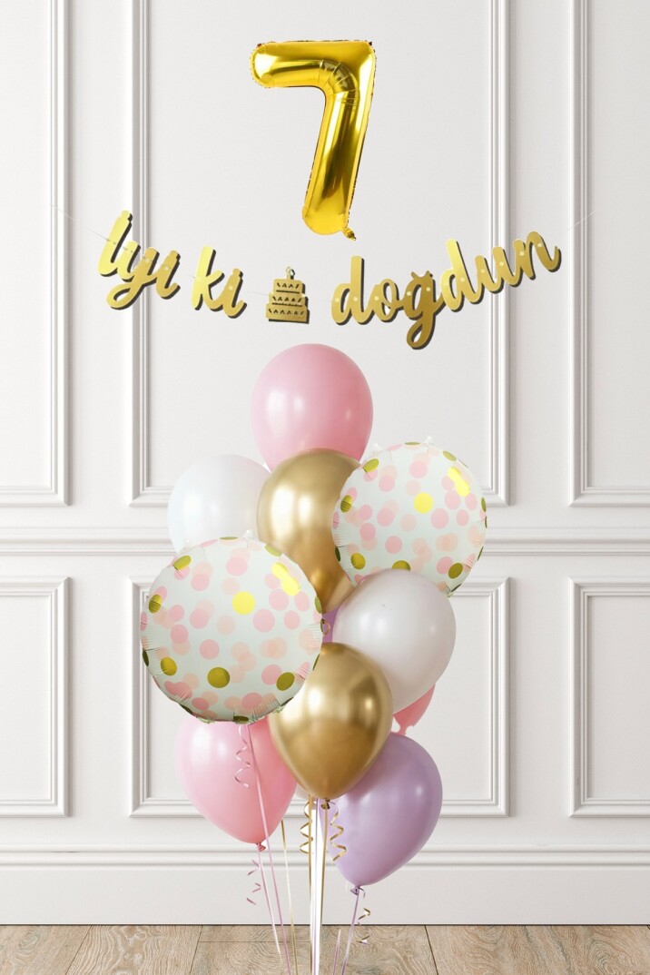 Pembe Gold Kız Doğum Günü Parti Konsepti Balon Banner Seti - 25