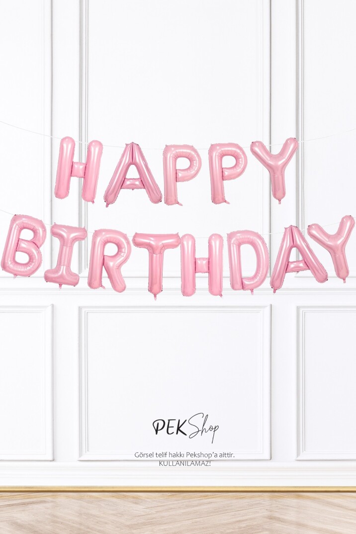 Pembe Happy Birthday Harf Balonlar Doğum Günü Folyo Balon Seti - 1
