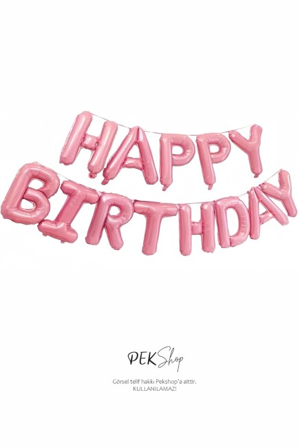Pembe Happy Birthday Harf Balonlar Doğum Günü Folyo Balon Seti - 2