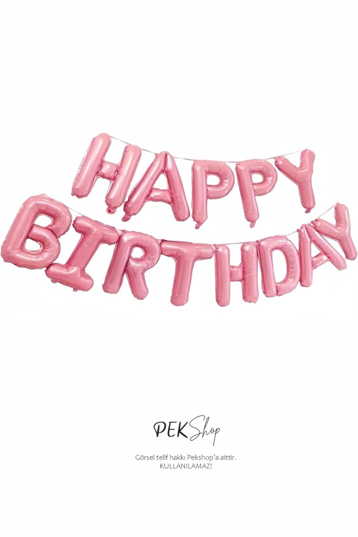 Pembe Happy Birthday Harf Balonlar Doğum Günü Folyo Balon Seti - 2