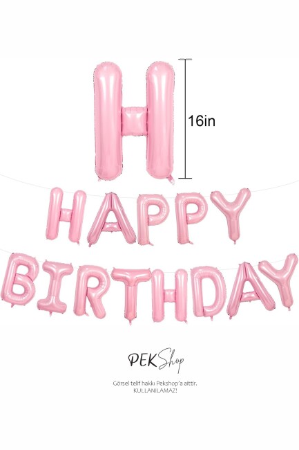 Pembe Happy Birthday Harf Balonlar Doğum Günü Folyo Balon Seti - 3