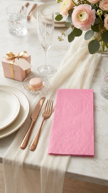 Pembe Kağıt Peçete Garson Katlama 33x33cm 16lı Paket Pembe Parti ve Sunum Peçetesi