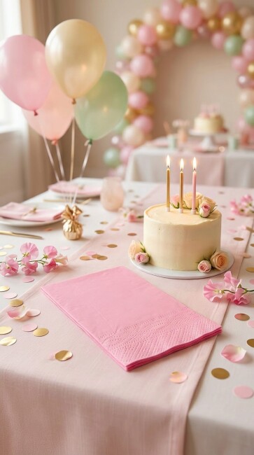 Pembe Kağıt Peçete Garson Katlama 33x33cm 16lı Paket Pembe Parti ve Sunum Peçetesi - 3
