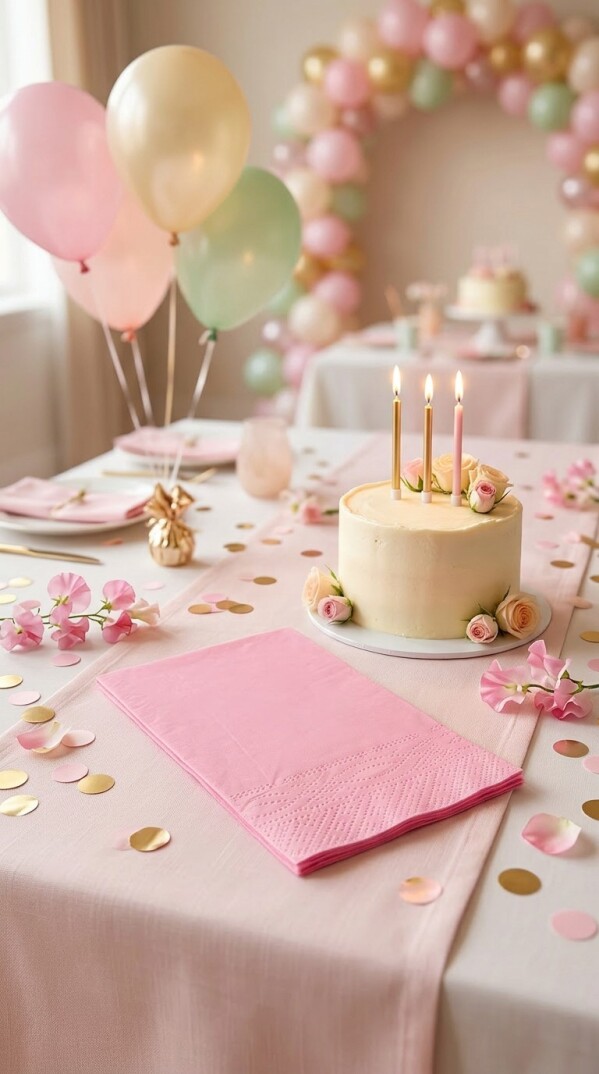 Pembe Kağıt Peçete Garson Katlama 33x33cm 16lı Paket Pembe Parti ve Sunum Peçetesi - 3