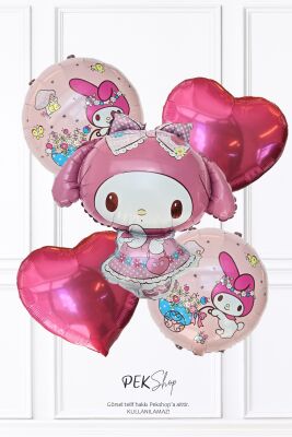 Pembe Kuromi Folyo Balon Seti 5li Kuromi Tema Balonlar - 1