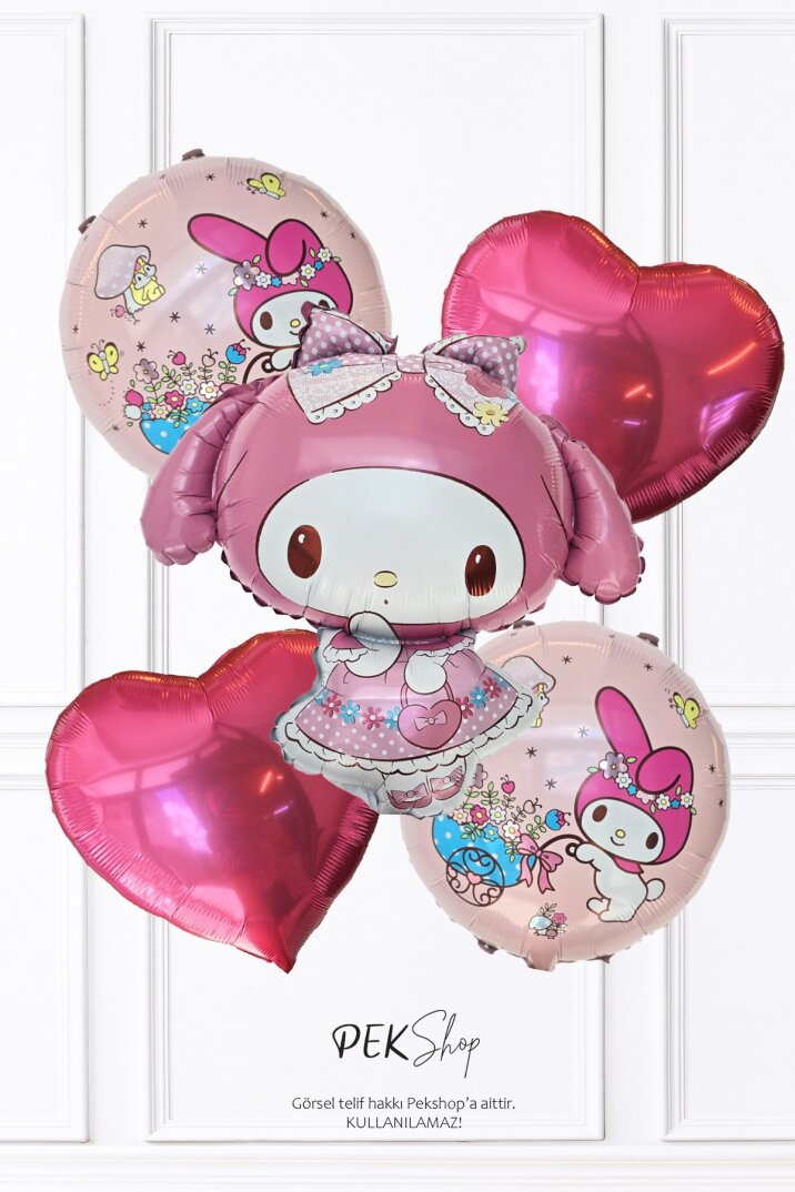 Pembe Kuromi Folyo Balon Seti 5li Kuromi Tema Balonlar - 1
