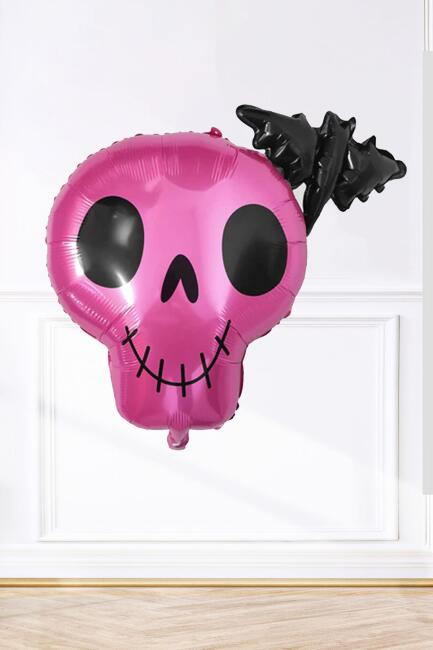 Pembe Kuru Kafa Folyo Balon Yarasa Kuru Kafa Halloween Süsleri Folyo Balon - 1