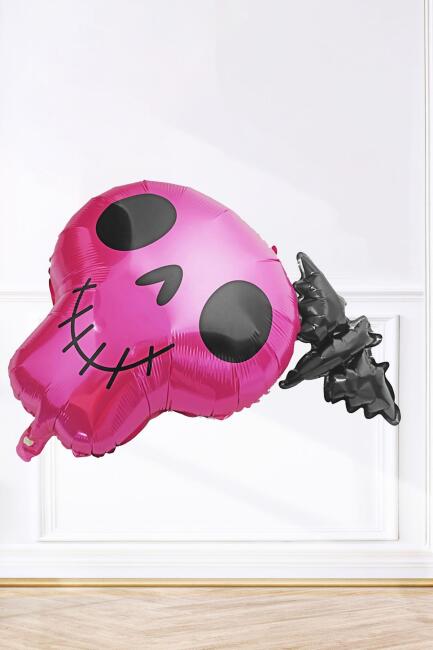 Pembe Kuru Kafa Folyo Balon Yarasa Kuru Kafa Halloween Süsleri Folyo Balon - 2