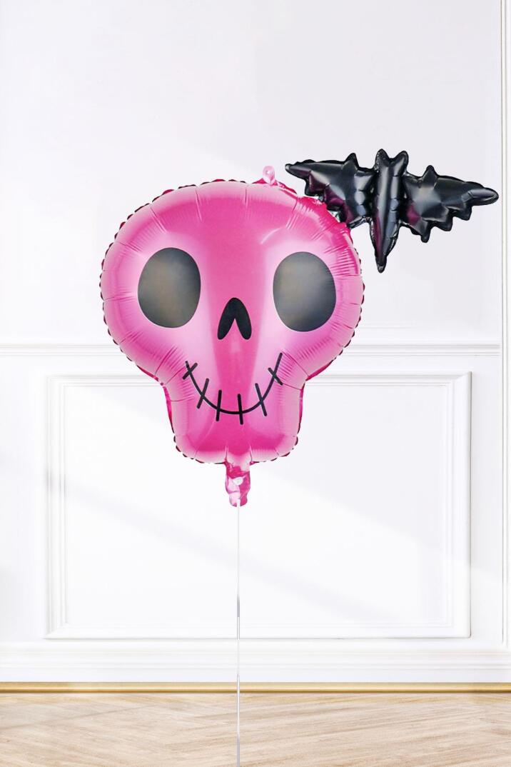 Pembe Kuru Kafa Folyo Balon Yarasa Kuru Kafa Halloween Süsleri Folyo Balon - 3