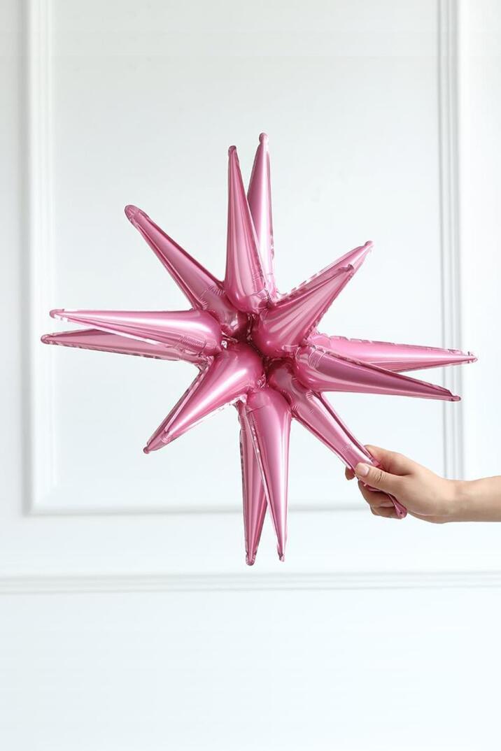 Pembe Kutup Yıldızı Folyo Balon Tek Parça Büyük Kutup Yıldız Balon 27inç 70cm - 2
