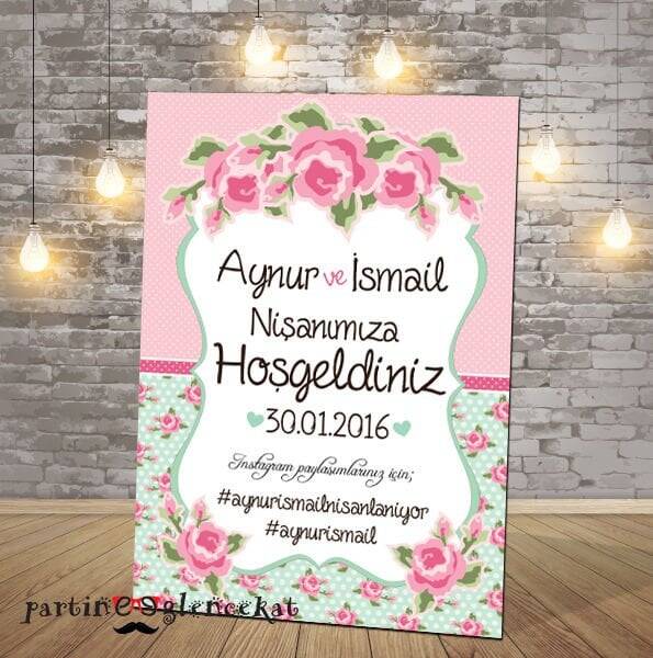 Pembe Mint Yeşili Konsept Karşılama Panosu - 1