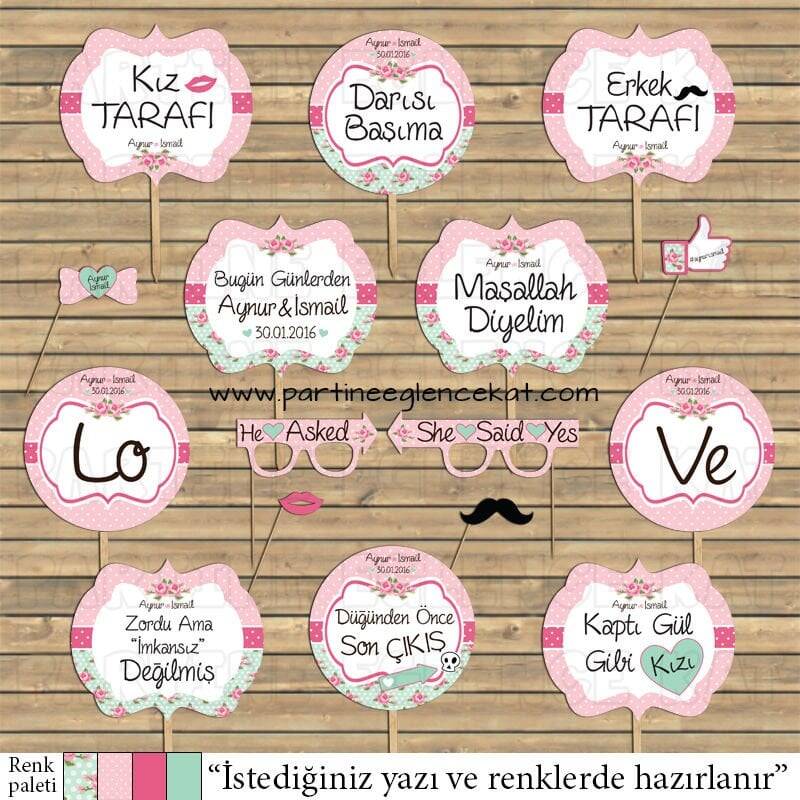 Pembe - Mint Yeşili Konsept Konuşma Balonları Seti - 1