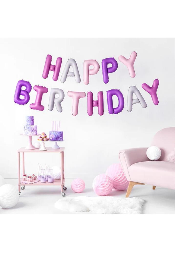 Pembe Mor Happy Birthday Harf Balonlar Doğum Günü Balon Seti - 2