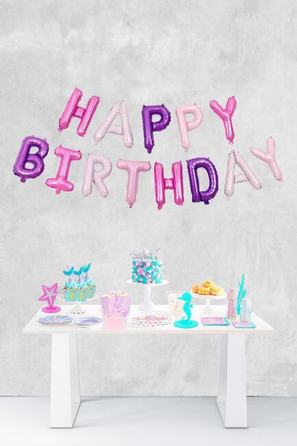 Pembe Mor Happy Birthday Harf Balonlar Doğum Günü Balon Seti - 3