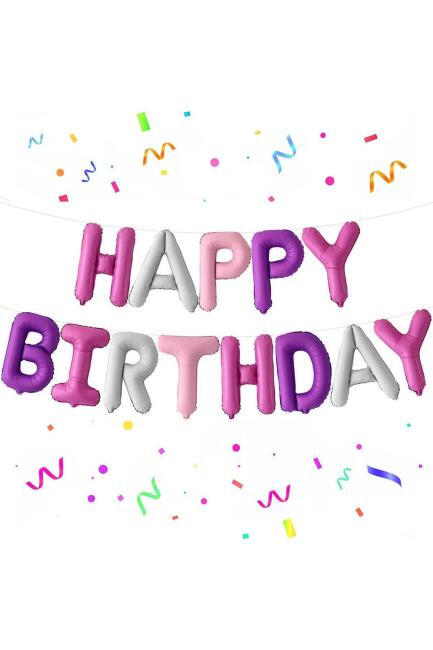 Pembe Mor Happy Birthday Harf Balonlar Doğum Günü Balon Seti - 4