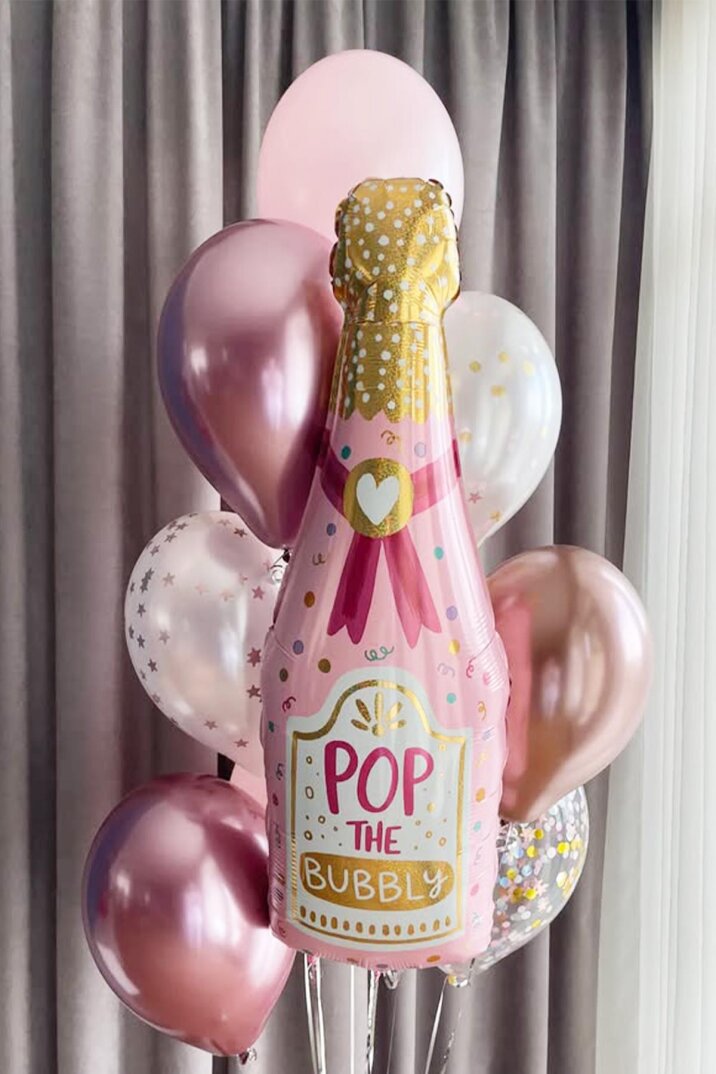 Pembe Parıltılı Şampanya Şişesi Folyo Balon 90cm - 2