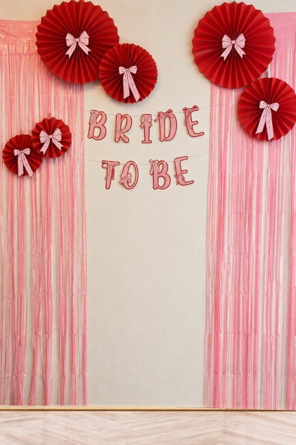 Pembe Perdeli Fiyonk Tasarım Bride To Be Parti Süsleri Bride Duvar Süs Seti - 1