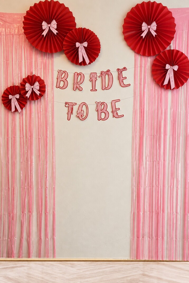 Pembe Perdeli Fiyonk Tasarım Bride To Be Parti Süsleri Bride Duvar Süs Seti - 1