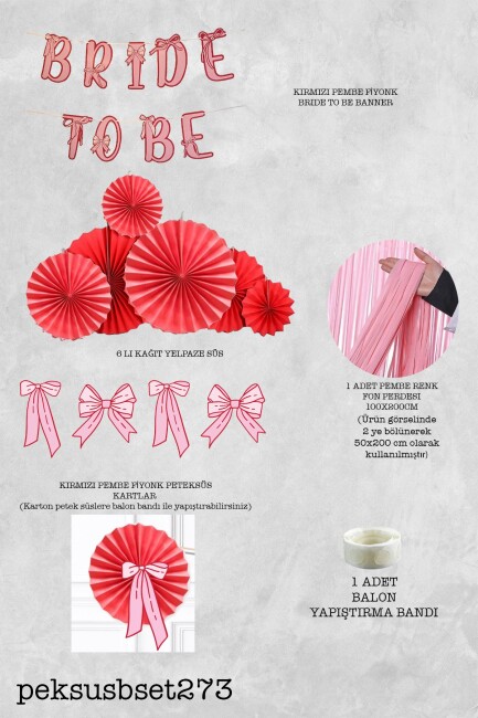 Pembe Perdeli Fiyonk Tasarım Bride To Be Parti Süsleri Bride Duvar Süs Seti - 2