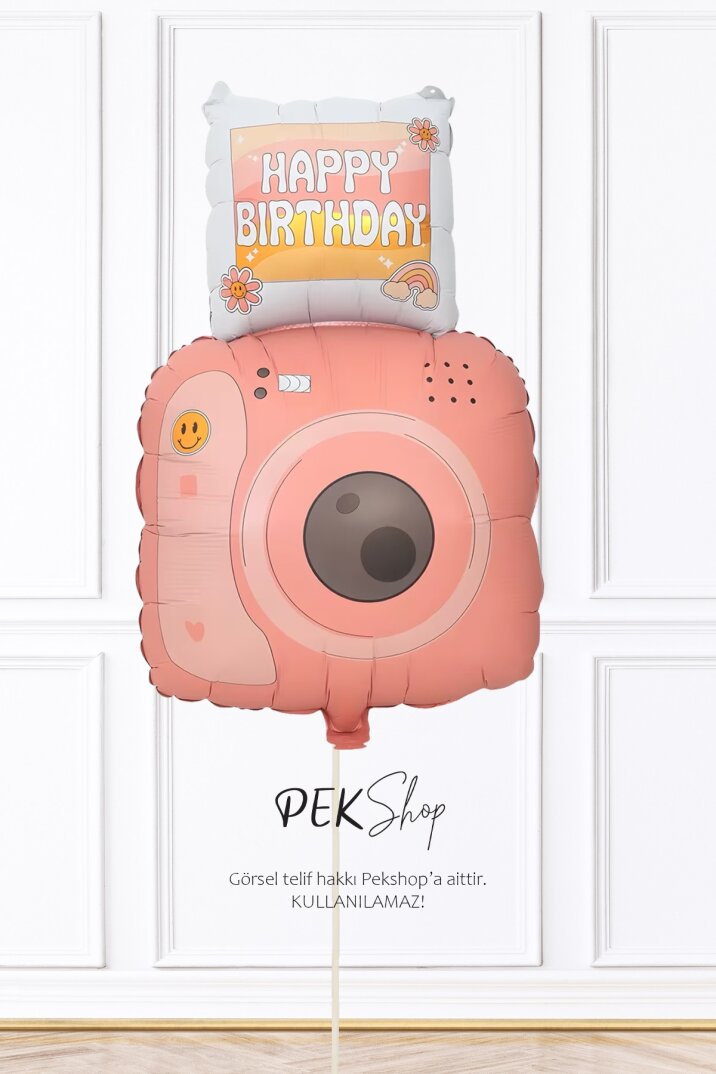 Pembe Polaroid Fotoğraf Makinesi Şeklinde Folyo Balon - 1