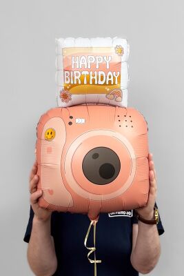 Pembe Polaroid Fotoğraf Makinesi Şeklinde Folyo Balon - 2