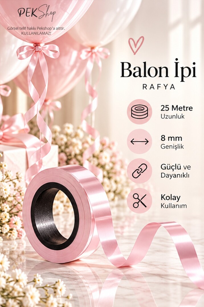 Pembe Rafya Balon İpi - 25 Metre - 1 Adet - 1