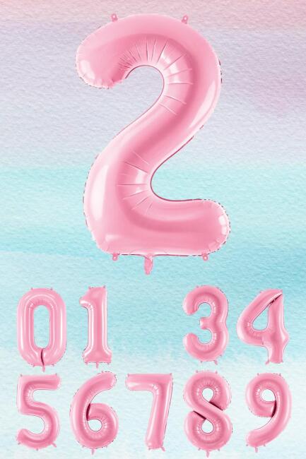 Pembe Rakam Balonlar 75cm Dev Uçan Sayı Balon - 3