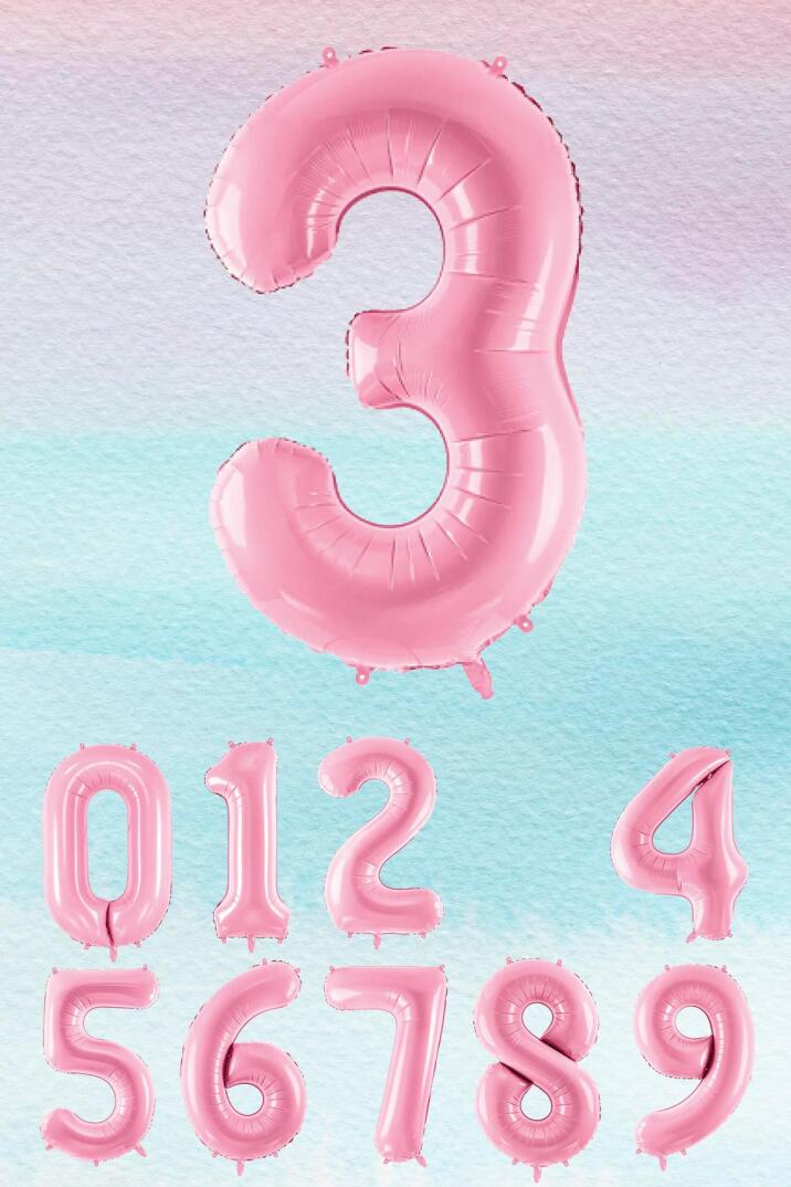 Pembe Rakam Balonlar 75cm Dev Uçan Sayı Balon - 4