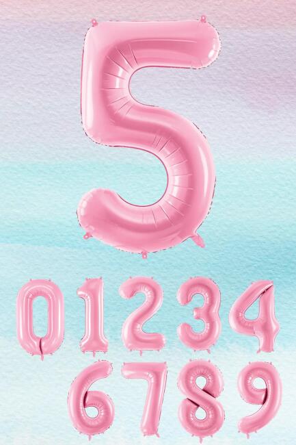 Pembe Rakam Balonlar 75cm Dev Uçan Sayı Balon - 6