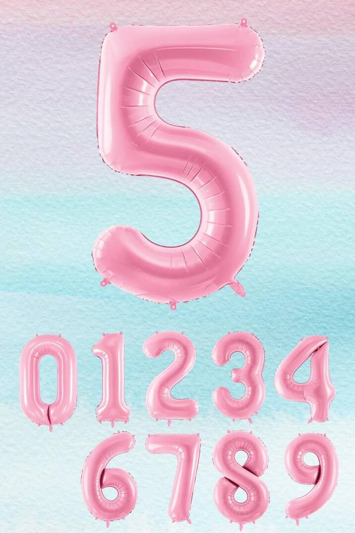 Pembe Rakam Balonlar 75cm Dev Uçan Sayı Balon - 6