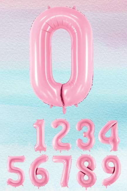 Pembe Rakam Yaş Balonu 34 inç Pembe Sayı Folyo Balon