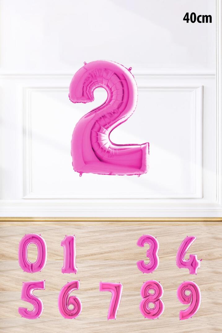 Pembe Renk Rakam Folyo Balon Pembe Yaş Balonu Sayı Balonlar 16 inç 40 cm - 3