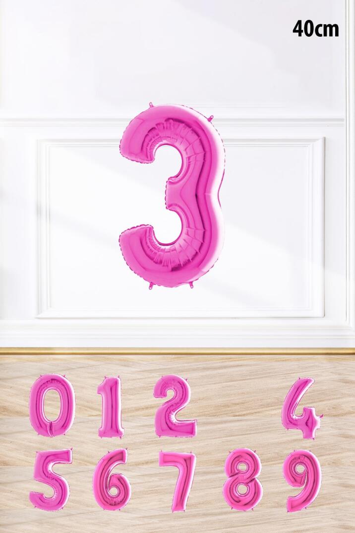 Pembe Renk Rakam Folyo Balon Pembe Yaş Balonu Sayı Balonlar 16 inç 40 cm - 4