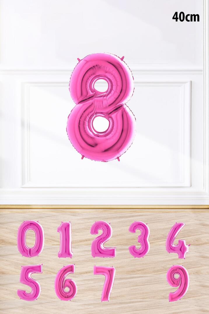 Pembe Renk Rakam Folyo Balon Pembe Yaş Balonu Sayı Balonlar 16 inç 40 cm - 9