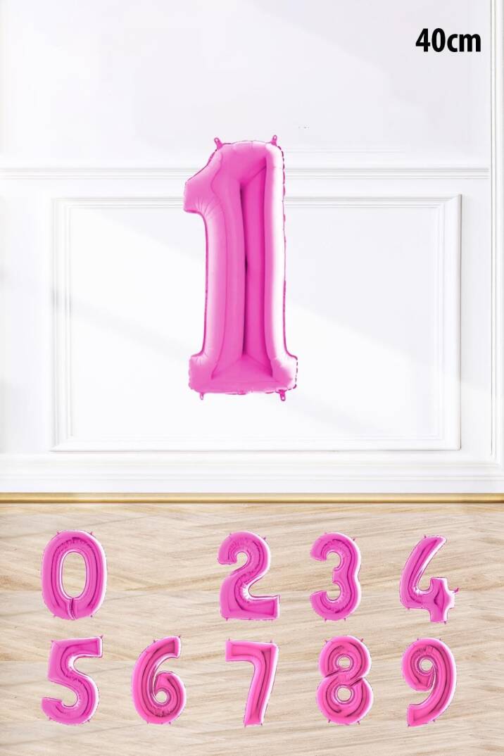 Pembe Renk Rakam Folyo Balon Pembe Yaş Balonu Sayı Balonlar 16 inç 40 cm - 1