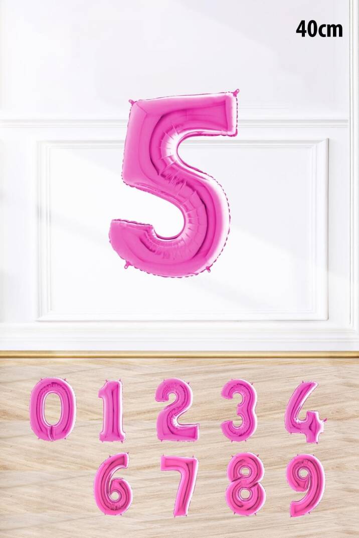 Pembe Renk Rakam Folyo Balon Pembe Yaş Balonu Sayı Balonlar 16 inç 40 cm - 5