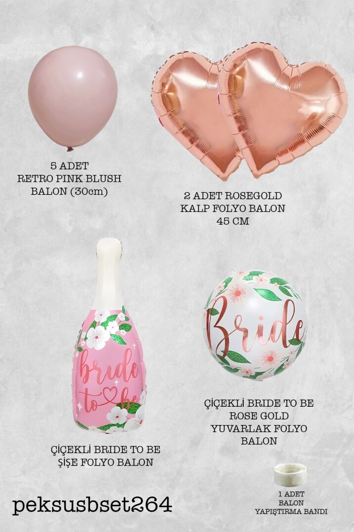 Pembe Rose Tema Bride To Be Parti Balon Süsleme Seti Set264 - 2