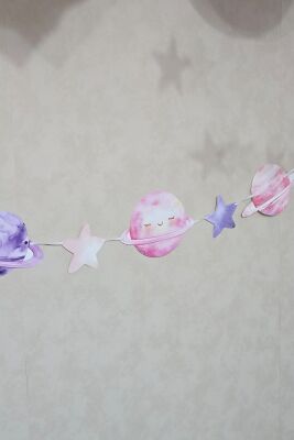 Pembe Uzay Gezegenler Banner Kız Uzay Tema Doğum Günü Süsleri İpe Dizili Kartlar Duvar Süsü - 2